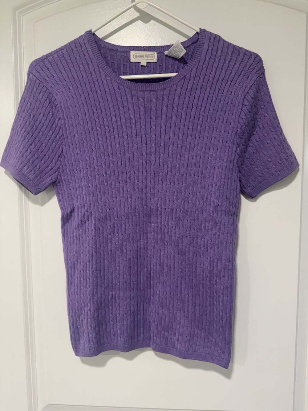 Purple Cable Knit Short Sleeve Sweater Top Preppy Academia Large